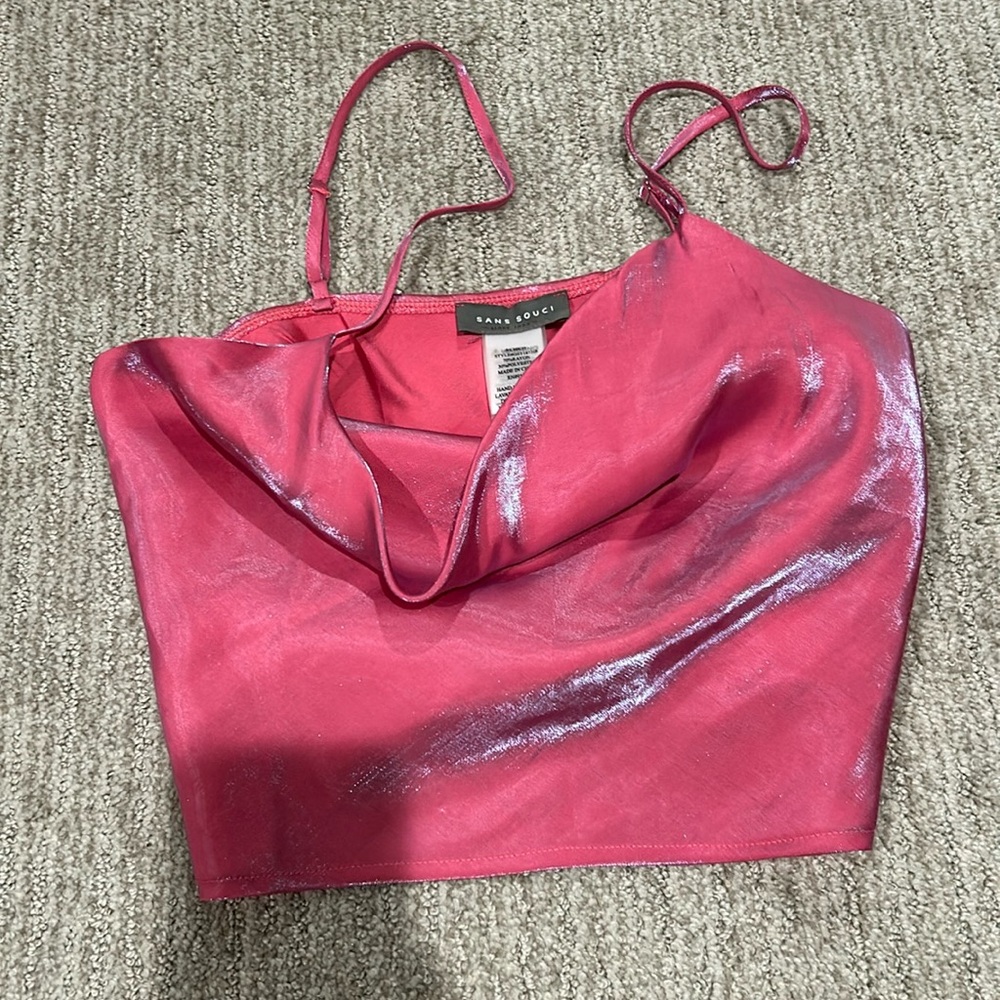 Pink crop top, cowl neck, with lining. Size Small, never worn